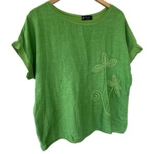 Bella Amore Women's 100% Cotton Oversized Chunky Embroidered Blouse Top S/M